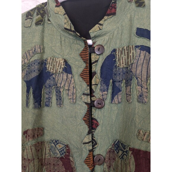 Silver Stream Green Elephant Applique Jacket Boho Art t Wear Reversible One Size - Picture 10 of 11